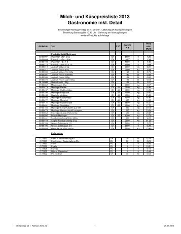 Milchpreisliste per 1. Februar 2013 - Gourmador Unterseen