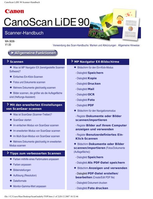 CanoScan LiDE 90 Scanner-Handbuch - Produktinfo.conrad.com