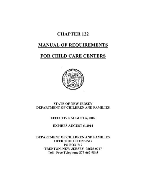 chapter 122 manual of requirements for child care centers - National ...