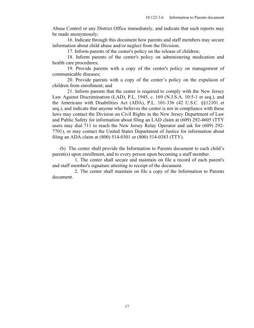 chapter 122 manual of requirements for child care centers - National ...