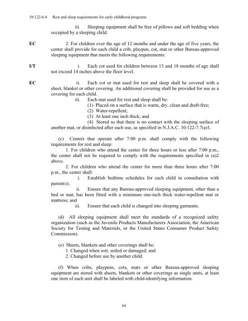 chapter 122 manual of requirements for child care centers - National ...