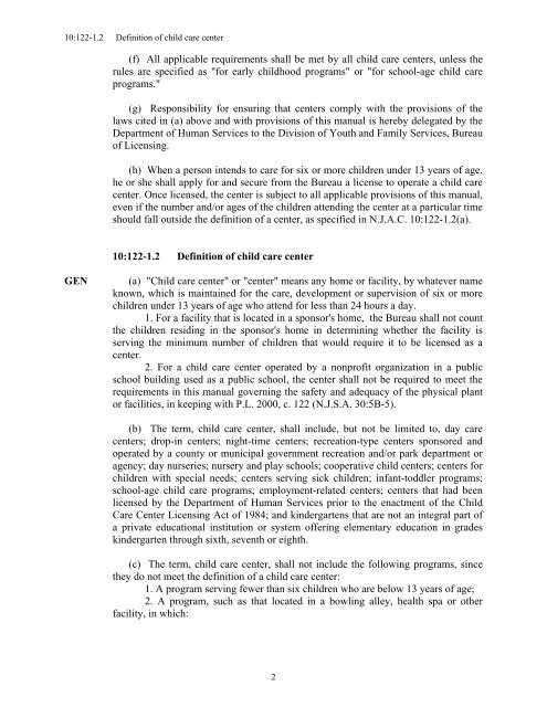 chapter 122 manual of requirements for child care centers - National ...