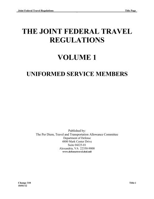Joint Federal Travel Regulations - Defense Travel Management Office