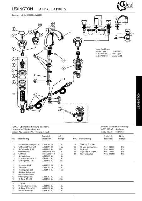 Ersatzteilkatalog Badarmaturen - Ideal Standard