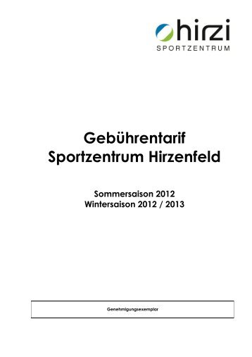 Gebührentarif Sportzentrum Hirzenfeld