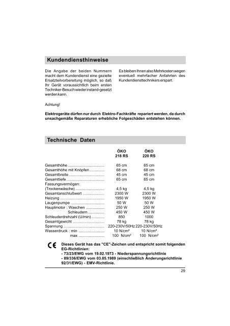 Waschvollautomat Öko 218 RS - 220 RS - Electrolux-ui.com