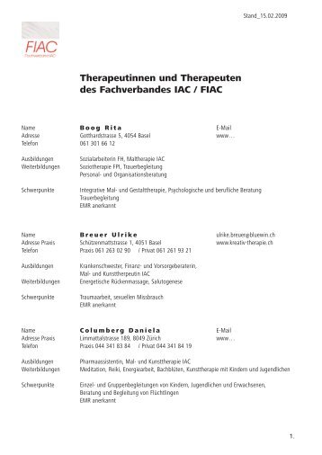 Therapeutinnen und Therapeuten des Fachverbandes IAC / FIAC