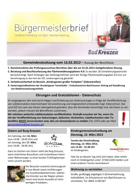 aktueller Bürgermeisterbrief - Bad Kreuzen