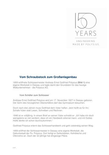 150 Jahre Polysius - Vom Schraubstock zum GroÃŸanlagenbau