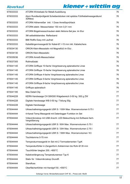 Abverkauf 02/2013 Werkzeuge - kiener + wittlin ag