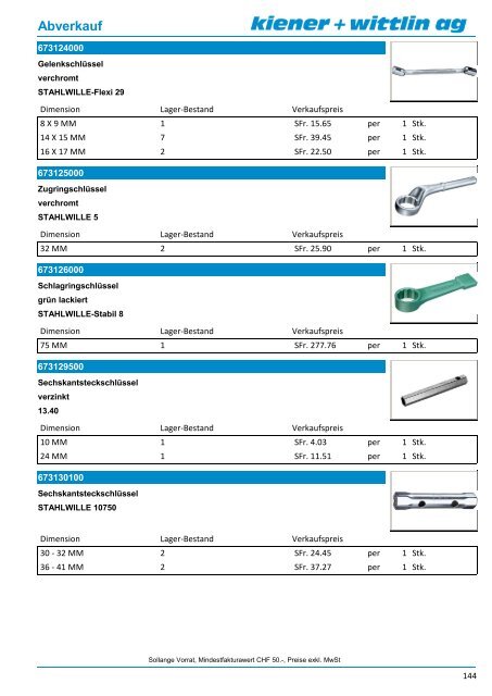 Abverkauf 02/2013 Werkzeuge - kiener + wittlin ag