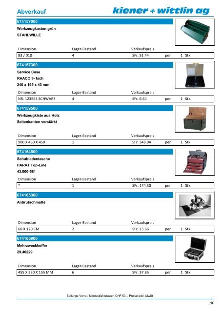 Abverkauf 02/2013 Werkzeuge - kiener + wittlin ag