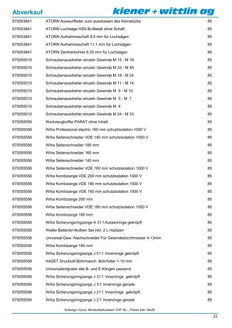 Abverkauf 02/2013 Werkzeuge - kiener + wittlin ag