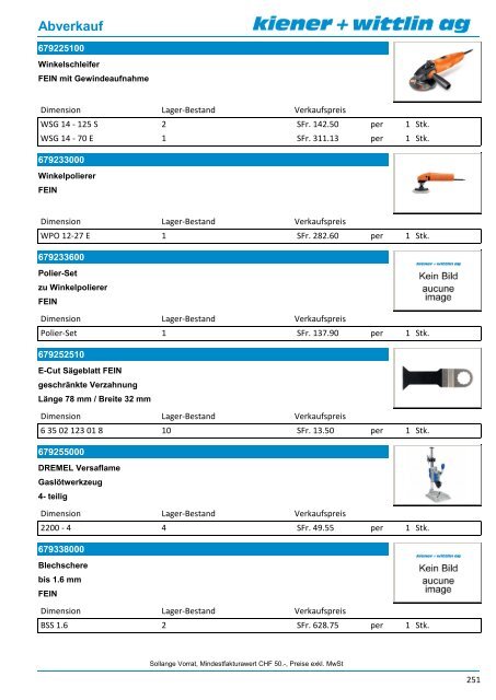 Abverkauf 02/2013 Werkzeuge - kiener + wittlin ag
