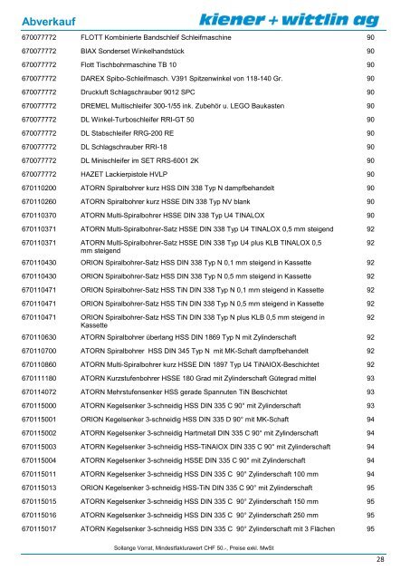 Abverkauf 02/2013 Werkzeuge - kiener + wittlin ag