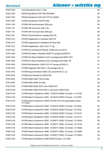 Abverkauf 02/2013 Werkzeuge - kiener + wittlin ag
