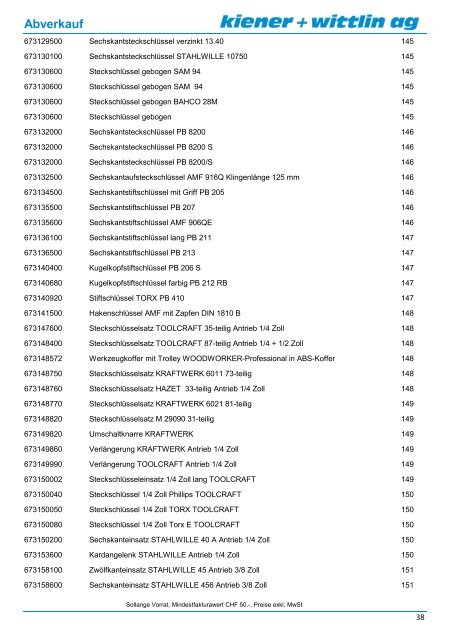 Abverkauf 02/2013 Werkzeuge - kiener + wittlin ag