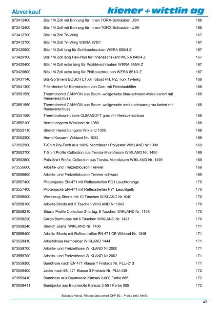 Abverkauf 02/2013 Werkzeuge - kiener + wittlin ag