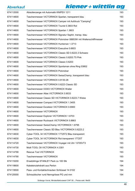 Abverkauf 02/2013 Werkzeuge - kiener + wittlin ag