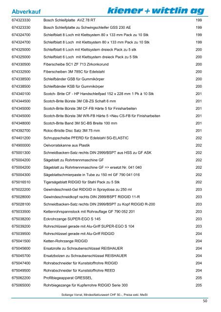 Abverkauf 02/2013 Werkzeuge - kiener + wittlin ag