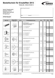 Ersatzfilter-Bestellformular - Aerex