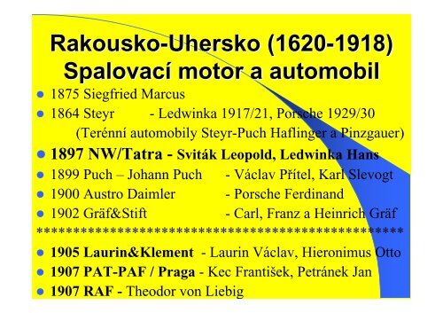 Přednáška - Vývoj automobilu a spalovacího motoru