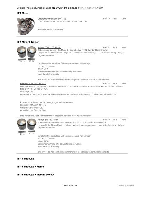 Bildkatalog des Onlineshops LDM-tuning