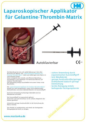 Laparoskopischer Applikator für Gelantine-Thrombin-Matrix - H. + H ...