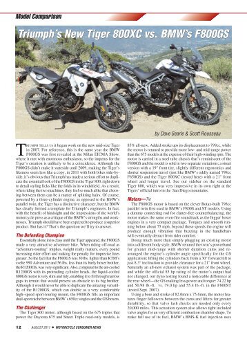 Triumph's New Tiger 800XC vs. BMW's F800GS - Motorcycle ...