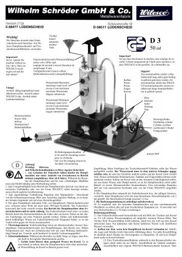 Wichtig! - Wilesco-Ministeam