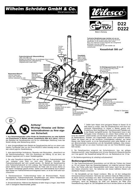 Wilesco Dampfmaschine D22 / D222 - Modell Dampfmaschinen