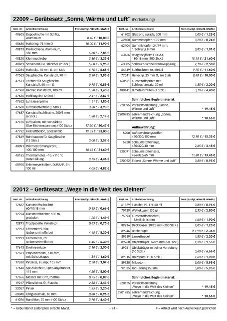 Ersatzteil-Preisliste 2011 - Cornelsen Experimenta