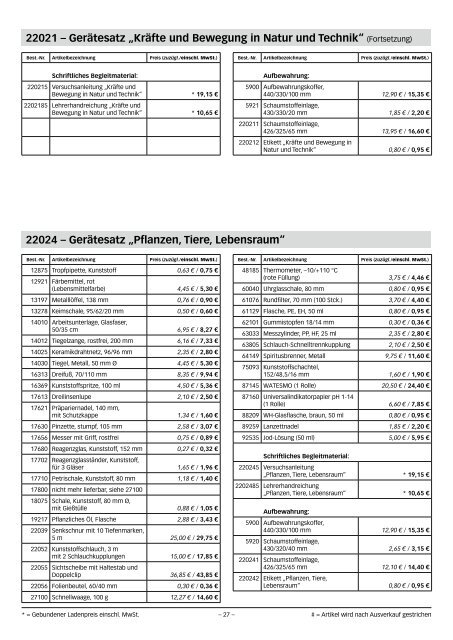 Ersatzteil-Preisliste 2011 - Cornelsen Experimenta