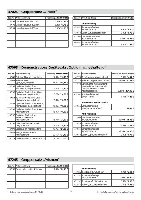 Ersatzteil-Preisliste 2011 - Cornelsen Experimenta