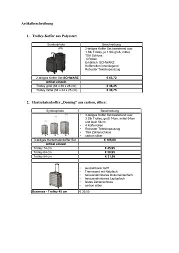 Artikelbeschreibung 1. Trolley-Koffer aus Polyester: 2 ... - GDL