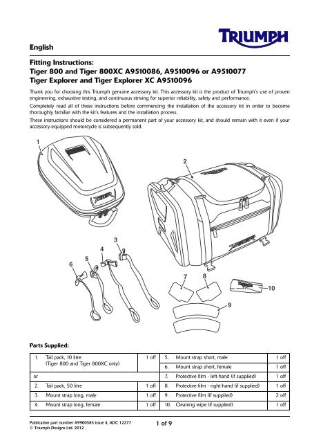 Tiger 800 and Tiger 800XC - Triumph Instructions.com