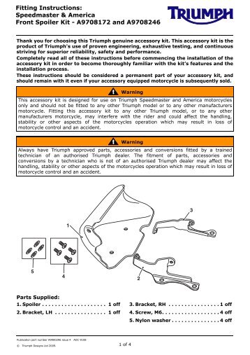 A9900296 Speedmaster & America Spoiler Kit - Triumph Instructions ...