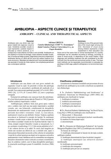 AMBLIOPIA – ASPECTE CLINICE ªI TERAPEUTICE - Arta Medica