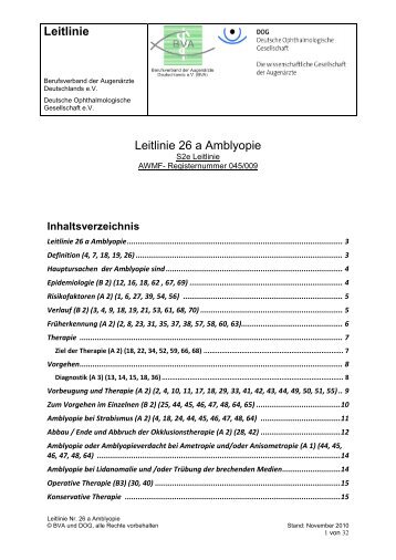 Leitlinie Leitlinie 26 a Amblyopie - Berufsverband der Augenärzte