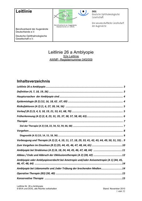 Leitlinie Leitlinie 26 a Amblyopie - Berufsverband der Augenärzte