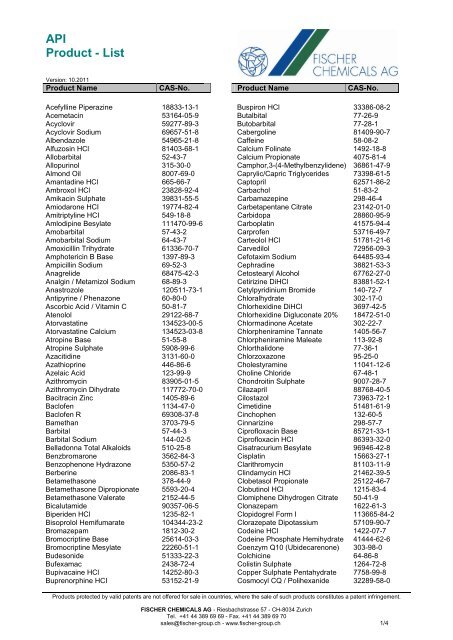 API Product - List - Fischer Group