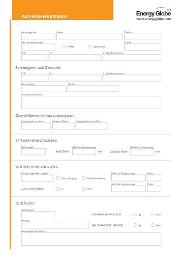 Aufnahmebogen Energieausweis - ENERGY GLOBE Portal