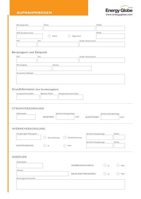 Aufnahmebogen Energieausweis - ENERGY GLOBE Portal