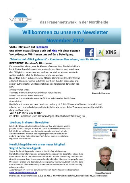 Willkommen zu unserem Newsletter November 2012 - Voice ...