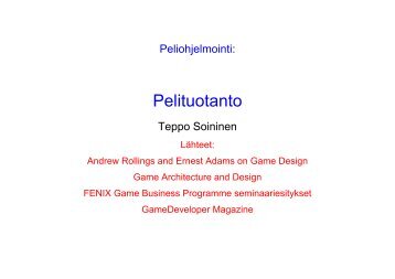 Pelisuunnittelu - Tieto