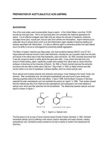 preparation and recrystallisation aspirin 1 Computer 22 advanced chemistry with vernier 22 - 1 the synthesis and analysis of aspirin aspirin, the ubiquitous pain reliever, goes by the chemical name acetylsalicylic acid. preparation and recrystallisation aspirin 1 Computer 22 advanced chemistry with vernier 22 - 1 the synthesis and analysis of aspirin aspirin, the ubiquitous pain reliever, goes by the chemical name acetylsalicylic acid.