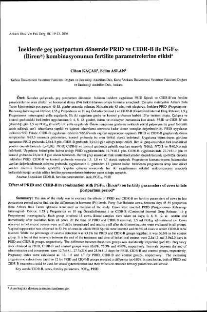 İneklerde geç postpartum dönemde PRID ve CIDR-B - Ankara ...