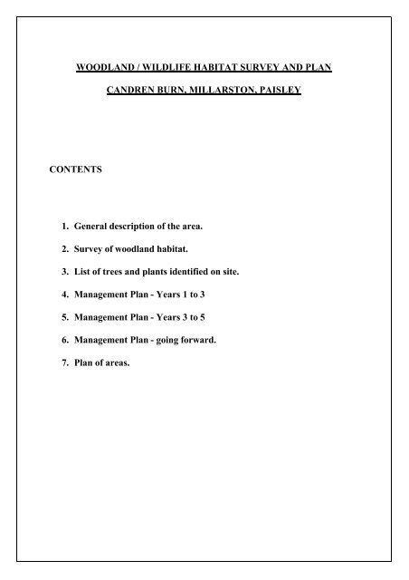 WOODLAND and HABITAT PLAN CANDREN BURN, MILLARSTON ...