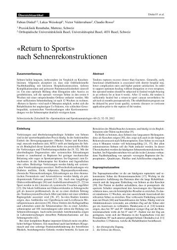 «Return to Sports» nach Sehnenrekonstruktionen - SSMS