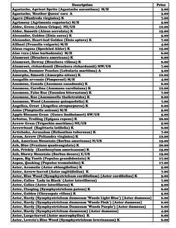 a printable price list (pdf - Shooting Star Nursery